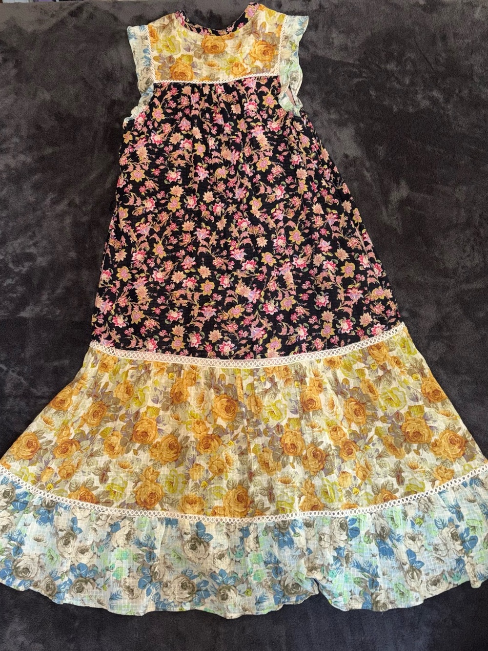 Anthropologie Womens Mixed Floral Tiered Maxi Dress Patchwork Boho Western - Picture 2 of 6